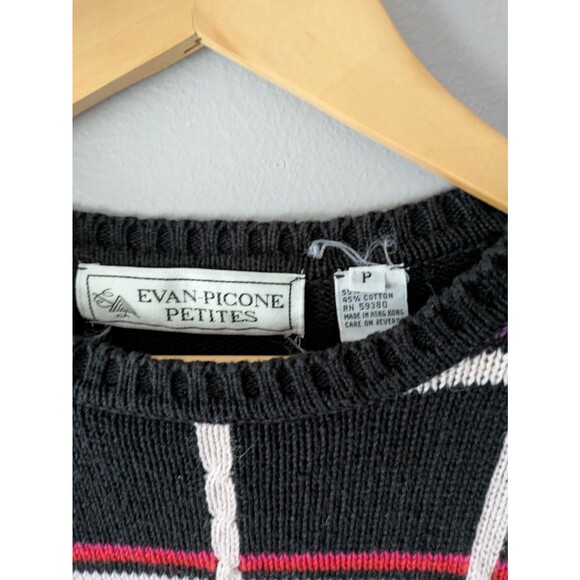 Vintage Evan Picone Petites sweater, black y2K striped, academia, Ramie, XS - Picture 2 of 4